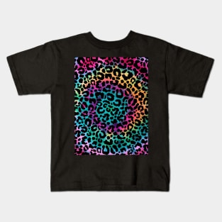 Cute Rainbow Tie Dye Boho Leopard Print Kids T-Shirt